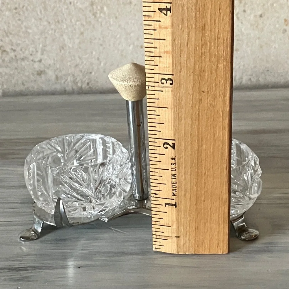Vintage Crystal Dual Salt Cellars with Stand